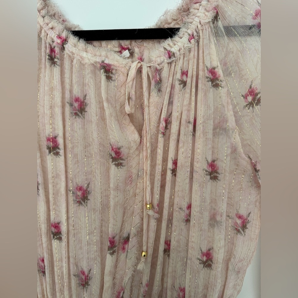 LoveShackFancy Popover Mini Dress in Vintage Rose Pink Gold Floral - Picture 4 of 7